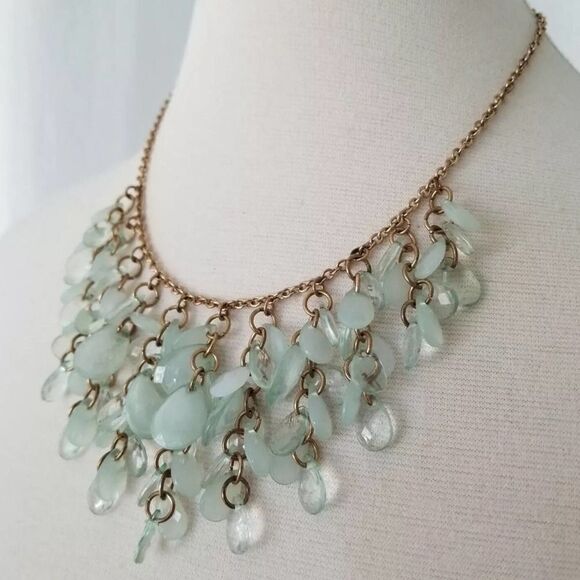 Cascading Mint Faux Glass Cascading Chain Necklace - Picture 7 of 7